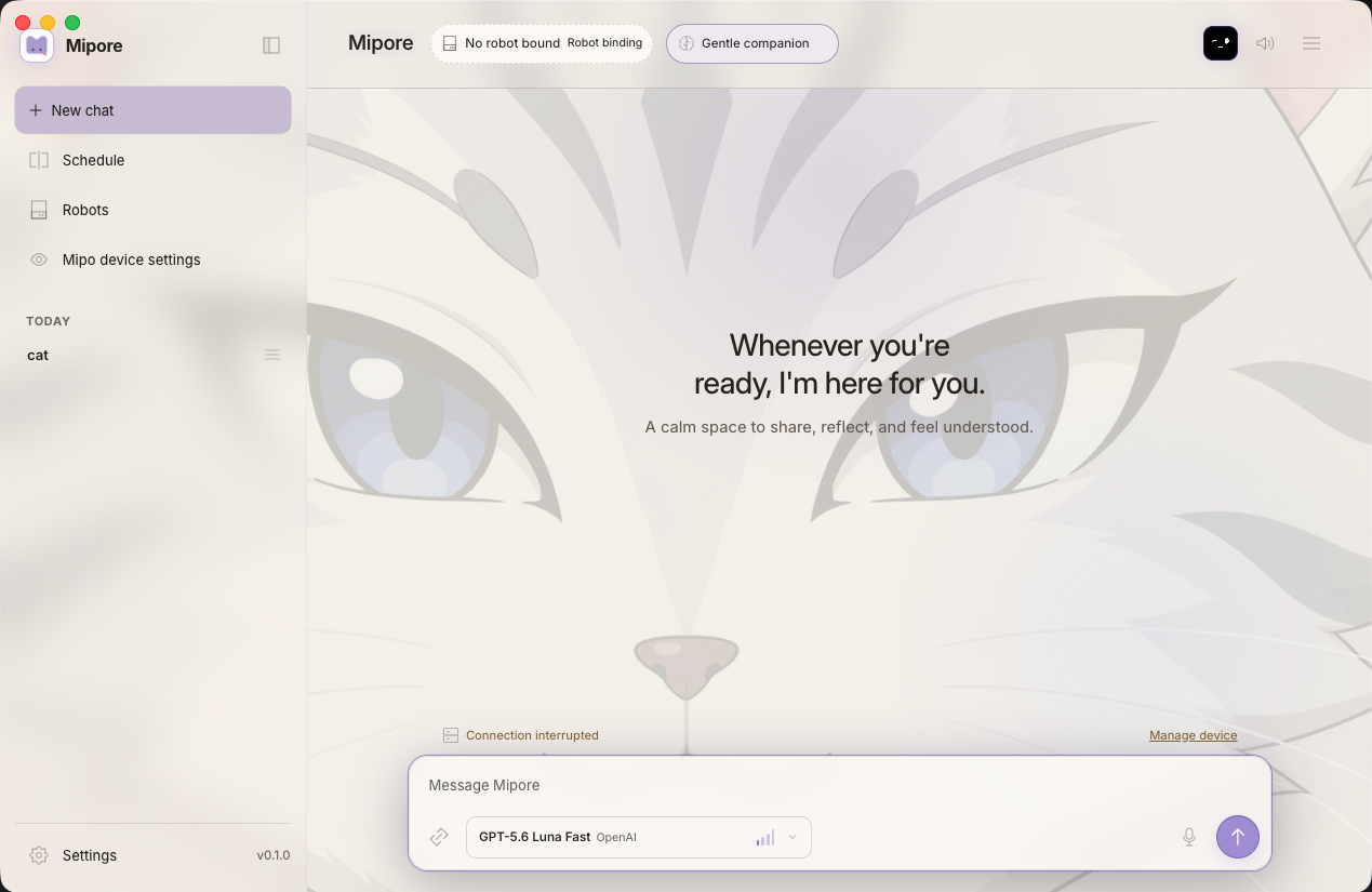 Mipore desktop companion conversation home